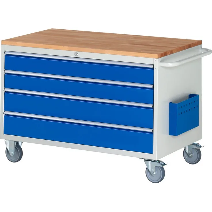 RAU Transportwagen Montagewagen 4 Schubladen, lichtgrau/enzianblau, Maße 1145x650x795mm, rollengelagert, Teilauszug, Made in Germany