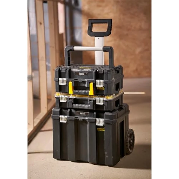 Stanley Pro-Stack FMST1-80103, Werkzeugbox-Set mit Teleskopgriff und 7'' langlebigen Rädern, mobile Aufbewahrungsbox – Bild 2