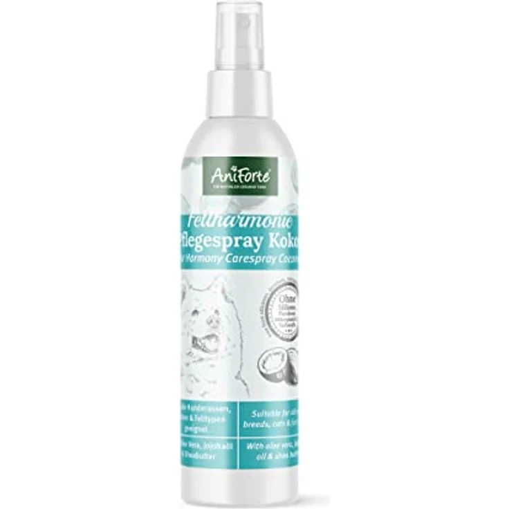 AniForte Fellharmonie Pflegespray Kokos 200 ml – Sanfte Fellpflege für Hunde & Katzen, Entfilzungsspray & Kämmhilfe, für glänzendes Fell mit Kokosduft – Bild 1