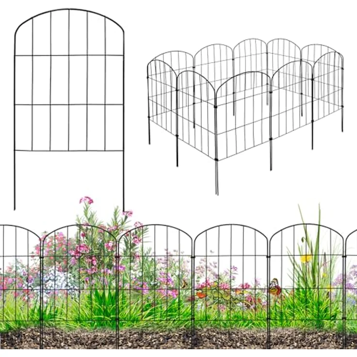 V2Aox Steckzaun Gartenzaun, 10 Elemente 43 cm hoch, flexibler Metall Gitterzaun mit Oberbogen, schwarz – Bild 1
