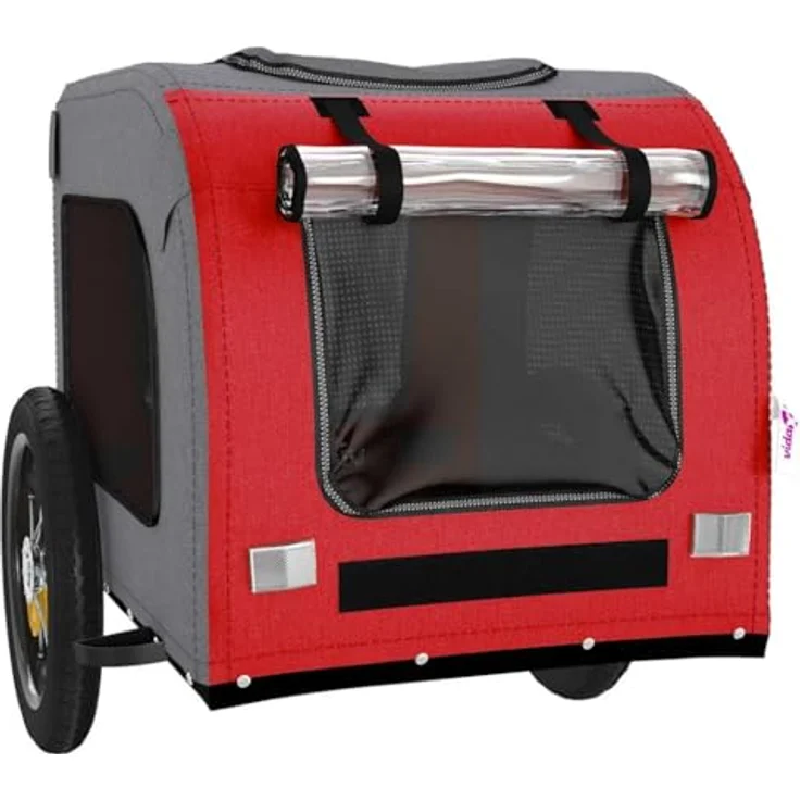 vidaXL Hunde-Transportbox Fahrradanhänger, rot und grau, Oxford-Gewebe, Eisen, 124 x 53 x 53 cm, max. Belastbarkeit 30 kg – Bild 6