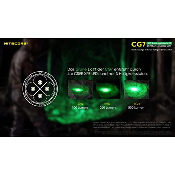 Nitecore Chameleon CG7 Jagdlampe, 2500 Lumen Weißlicht, 540 Lumen grünes Licht, LED Taschenlampe, 280 m Leuchtweite, schwarz – Bild 4