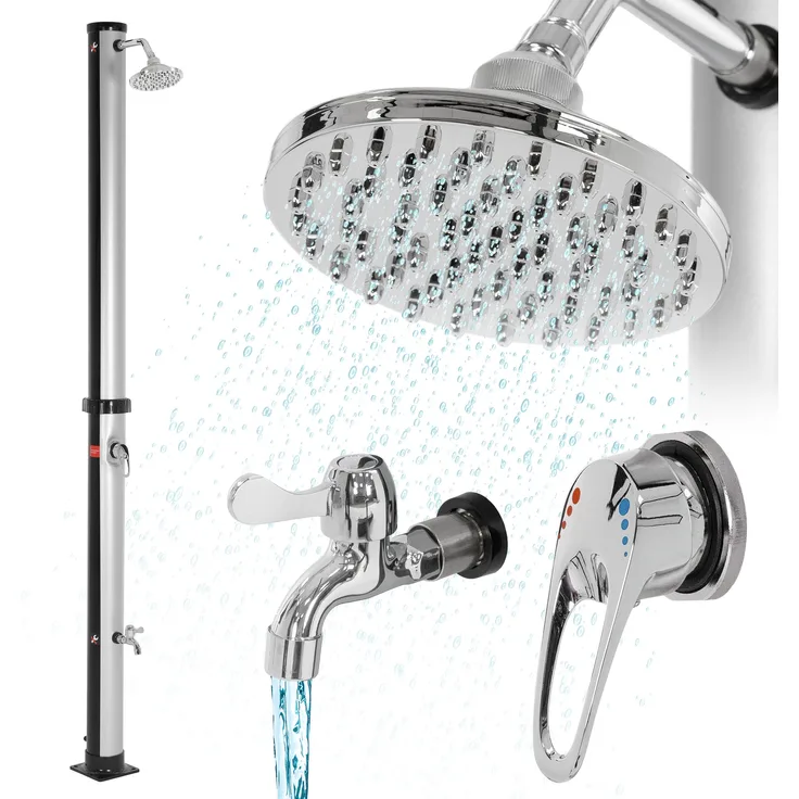 Solardusche 20L mit Fußdusche und Regenduschkopf 210 cm Silber/Schwarz ML-Design - Preisvergleich