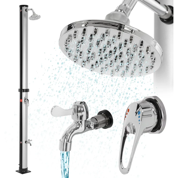Solardusche 20L mit Fußdusche und Regenduschkopf 210 cm Silber/Schwarz ML-Design - Preisvergleich – Bild 1