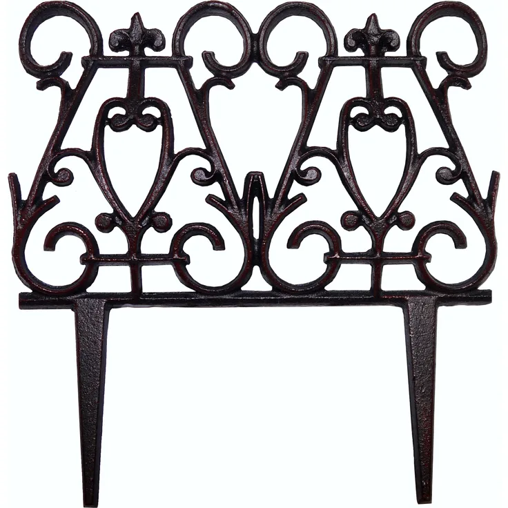 DEKOWUNDER Beetzaun leicht gebogen Antik-Schwarz-Braun Beeteinfassung Beetbegrenzung Gusseisen Rankhilfe Beetumrandung Zaun