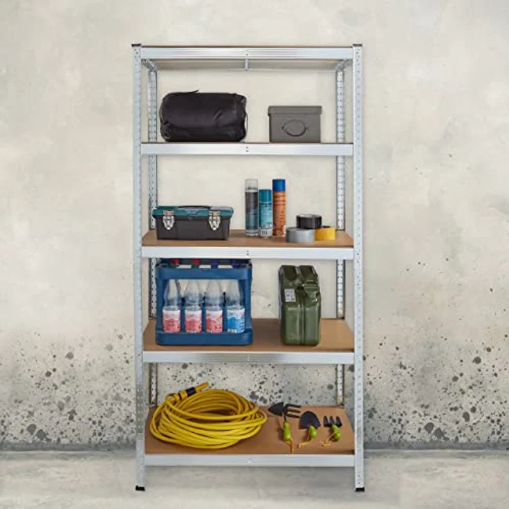 Schwerlastregal verzinkt, Traglast 875kg, 180x90x45 cm, 5 Böden, zum Stecken, Stahl, Lagerregal Keller, silber – Bild 5