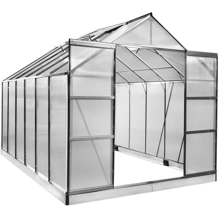 BRAST Gewächshaus Aluminium 380x250x235cm Grau mit Fundament rostfrei TÜV geprüft Alu Treibhaus Glashaus Tomatenhaus