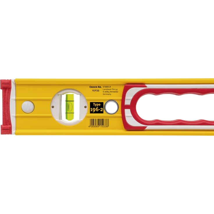 STABILA Wasserwaage Type 196-2, 122 cm, extrasteifes Alu-Profil, 1 Horizontal-Libelle, 2 Vertikal-Libellen, 2 Handgriffe, stoßdämpfende Endkappen, integrierte Rutsch-Stopper, Made in Germany – Bild 6