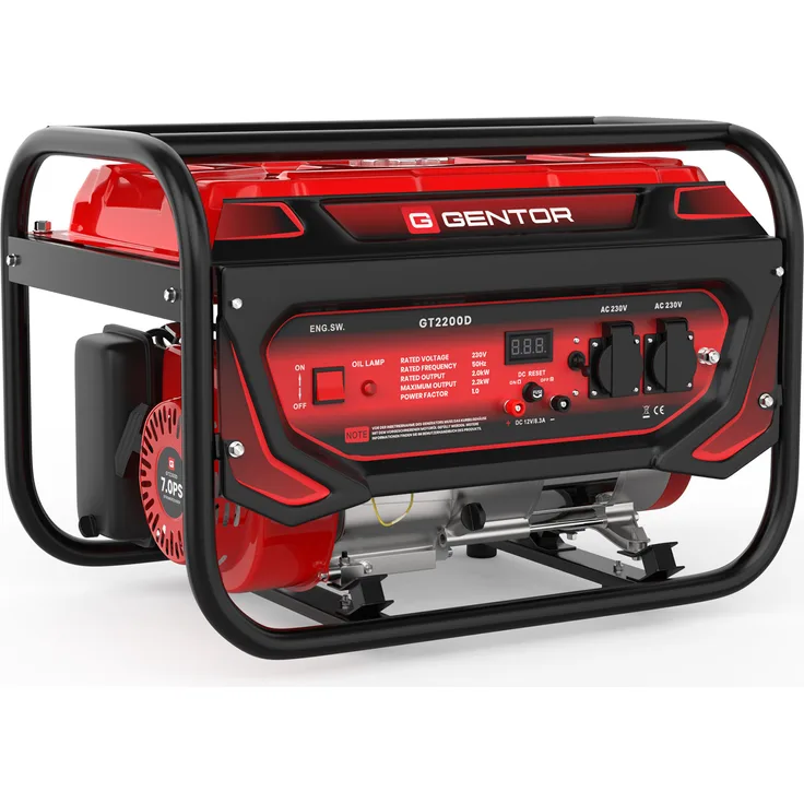 4-Takt Generator 7 PS 2200 Watt Notstromaggregat Stromerzeuger Benzin Stromgenerator Stromaggregat leise Notstrom Dauerleistung: 2200 Watt (2000W pro Steckdose)