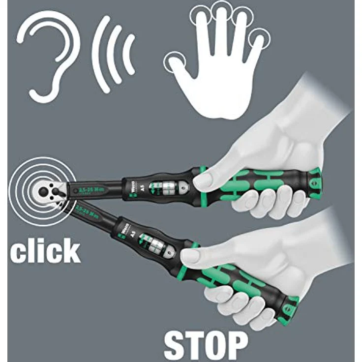 Wera 05075604001 Click-Torque A 5 Drehmomentschlüssel mit Umschaltknarre, 1 W, 1 V, 1-4'' Vierkant, 2.5-25 Nm – Bild 6