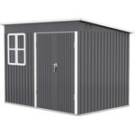 Outsunny Gerätehaus, 4,13 m³, Gartenhaus mit Fenster, abschließbare Tür, wetterbeständig aus Stahl, Dunkelgrau, 260 x 177 x 190 cm