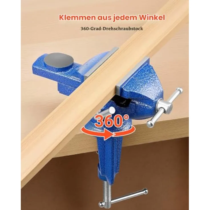 VEVOR Tischschraubstock, 7,62 cm, drehbar um 360°, Gusseisen, rutschfeste Backen für Holz- und Metallbearbeitung – Bild 3