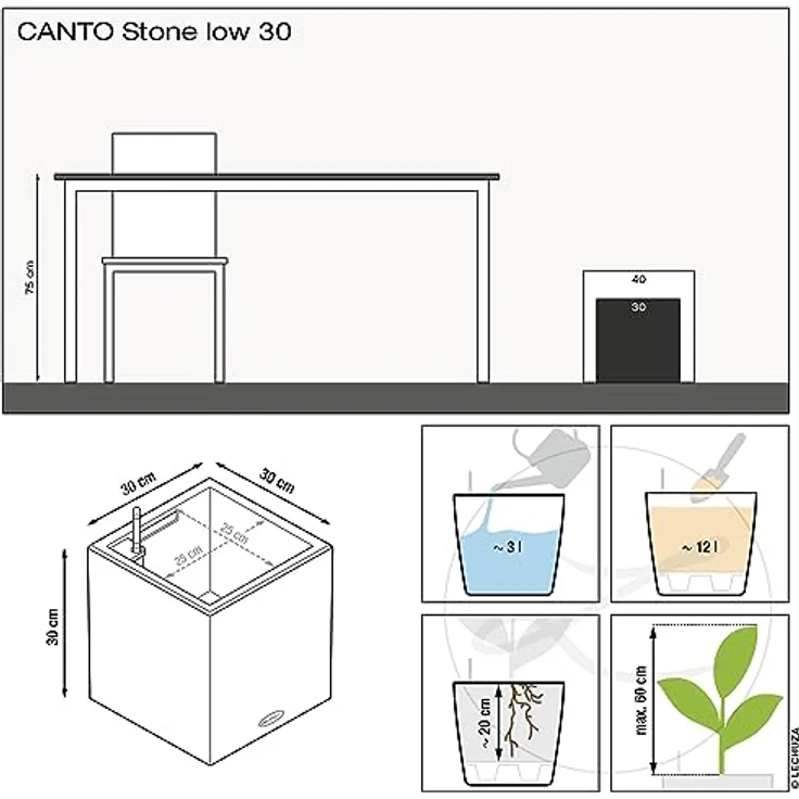 Lechuza Canto Stone 30 Low All-in-One Set quarzweiß 13707 – Bild 4