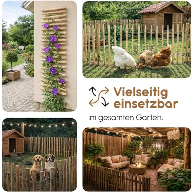 BooGardi Staketenzaun Holz, 50cm hoch aus Haselnuss, 50cm x 5m, Lattenabstand 7-9cm, imprägnierter Holzzaun für Garten und Teich – Bild 2