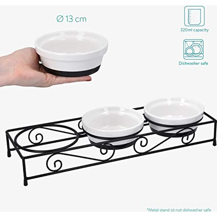 Navaris 3X Futternapf Katze Katzennapf erhöht - Katzen Napfset aus Keramik und Metall - Fressnapf Futterstation - Napf Set - 3 Stück Katzennäpfe – Bild 3
