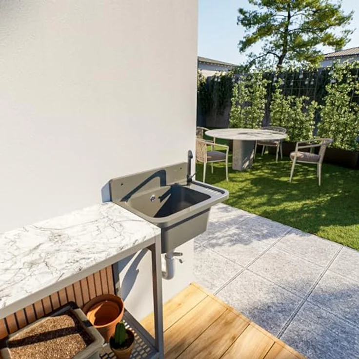 QLS Küchenspüle Vigo, Kunststoff-Spülbecken, 50 x 34 cm Ausgussbecken, Garten Werkstatt, Polypropylen, Weiß – Bild 4