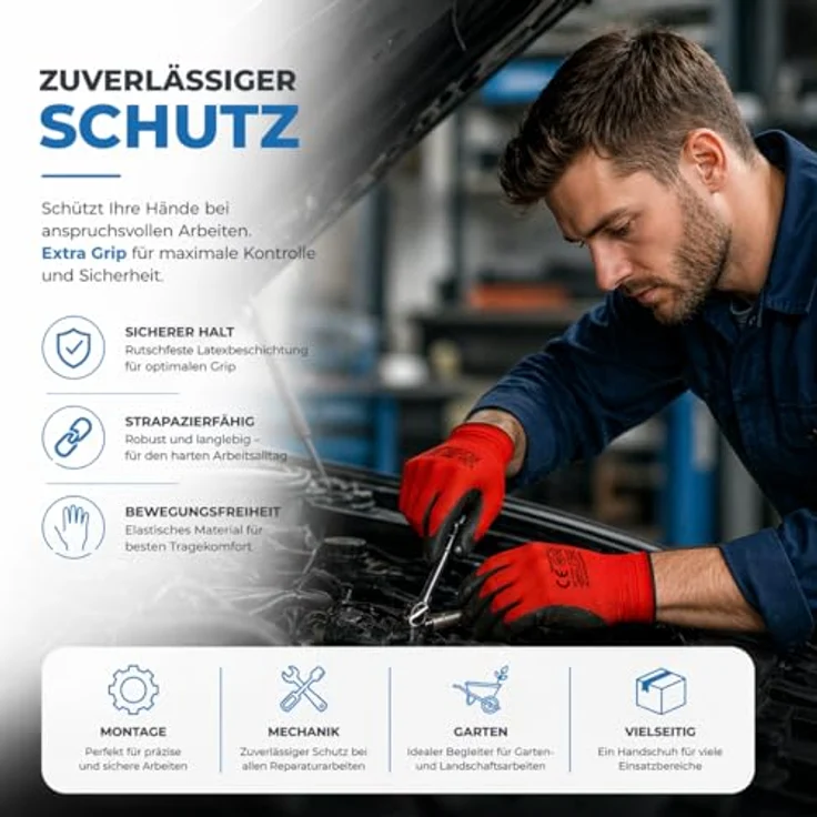 TK Gruppe Timo Klingler Arbeitshandschuhe EN388, 10x Paar, Herren Gr 8-9 (S-M), Extra Power Grip, atmungsaktiv, für Garten, Montage & Mechanik – Bild 4
