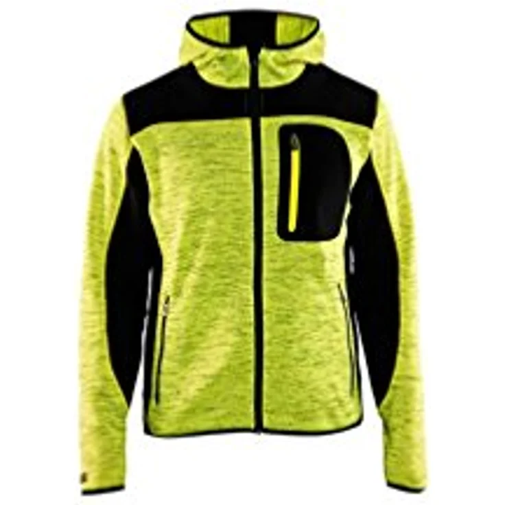 BLAKLÄDER® Herren Strickjacke 4930, Arbeitsjacke mit Reißverschluss, Softshell-Einsätzen, gelb/schwarz, Größe 3XL – Bild 2