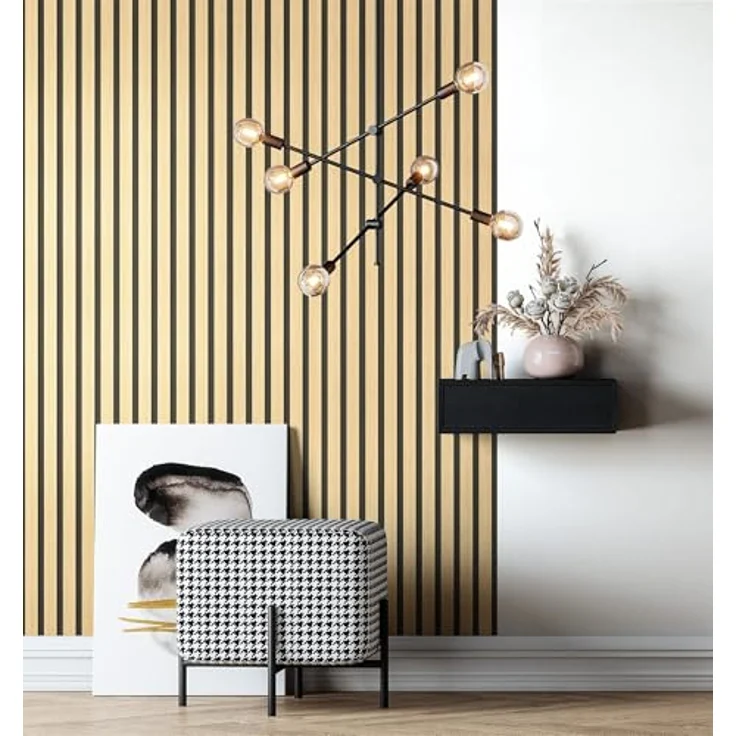 Newroom Tapete Gold Vlies Holzpaneele, Modern Glamour Lamellen Optik Metallic, 10,05 m x 0,53 m für Wohnzimmer Schlafzimmer – Bild 4