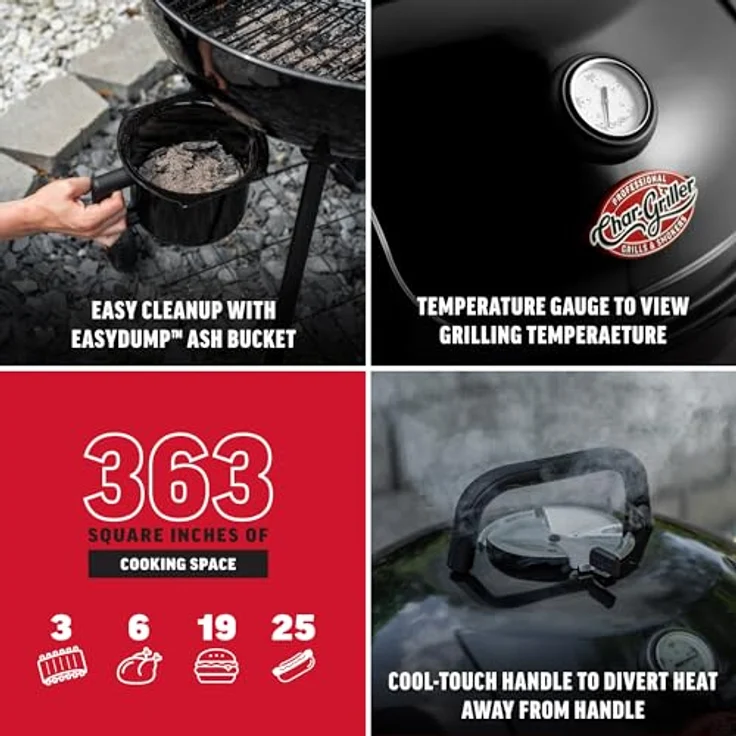 Kamado Joe Char-Griller Kettle 57 cm, Holzkohlegrill mit porzellanbeschichtetem Deckel und EasyDump™ Aschewanne – Bild 4