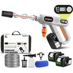 ONEVAN Akku-Hochdruckreiniger Tragbarer Hochdruckreiniger Bürstenloser Motor mit 2 Akku, 5-in-1-Düse, 5M Schlauch, für Auto, Terrasse, Garten, Zaun