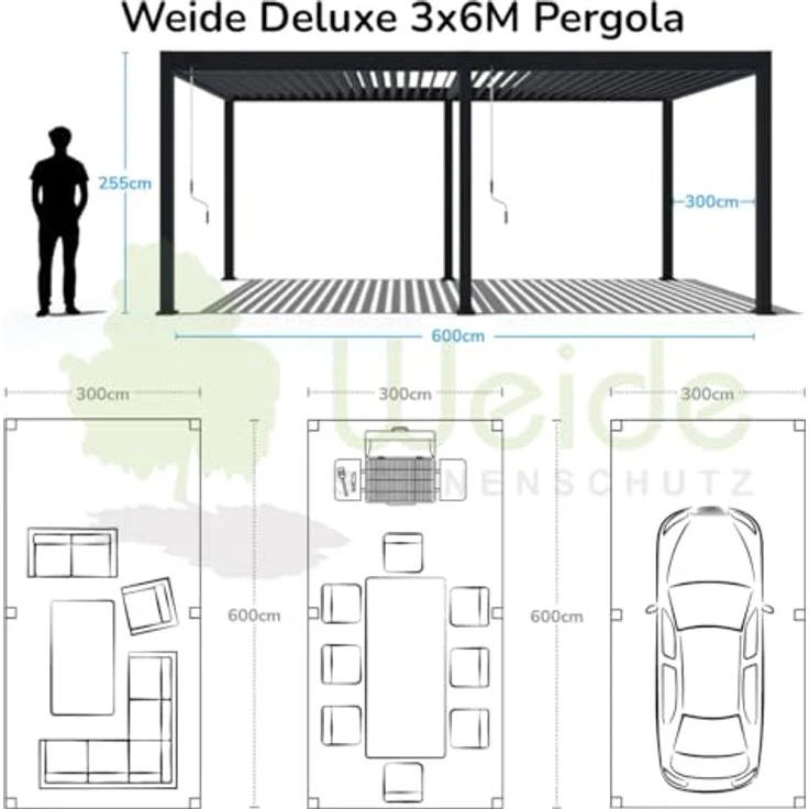 Weide SONNENSCHUTZ Weide Deluxe | Voll-Alu Pavillon | 3 x 6 M | Lamellendach anthrazit | Pergola freistehend – Bild 4
