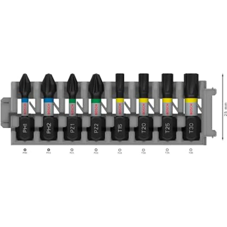 Bosch Pro Impact Mixed Pack, 8-teiliges Schrauberbit Set PH1 PH2 PZ1 PZ2 T15 T20 T25 T30, robust und widerstandsfähig gegen hohes Drehmoment – Bild 5