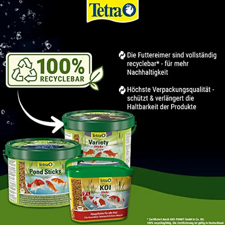 Tetra Pond Multi Mix – Fischfutter für verschiedene Teichfische mit vier Futtersorten (Flockenfutter, Futtersticks, Gammarus, Wafer), 10 L Eimer – Bild 5