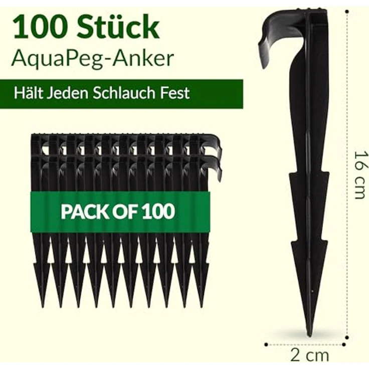 GARDENIX AquaPEG Gartenschlauch Anker, 100 Stück Bodenspiess aus UV-beständigem Kunststoff, stabile Befestigung für Tropfschlauch und Perlschlauch – Bild 2