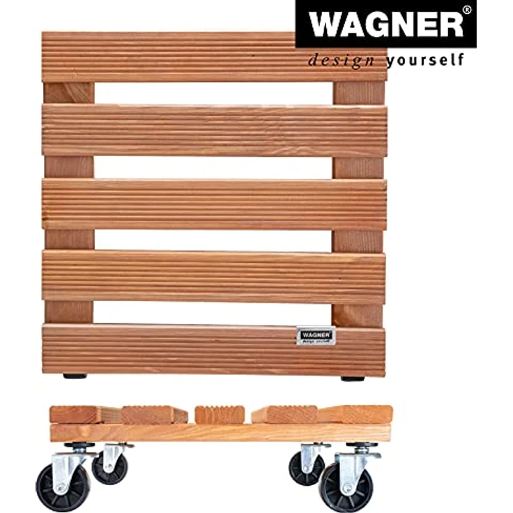 WAGNER Pflanzenroller Toscana 29 x 29 x 8,5 cm I Pflanzenroller & Blumenroller für Außenbereich + Innenbereich, Kiefer Terracotta I Kübelroller aus Holz I Tragkraft 150 kg I Made in EU - 20015301 – Bild 5