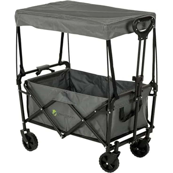 Greemotion Bollerwagen mit Dach, Faltbarer Handwagen aus 600D-Polyester, 90 x 103 x 50 cm, schwarz/grau