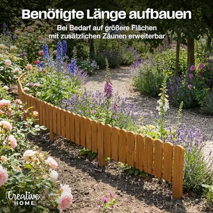 Creative Home Rasenkante Beeteinfassung Holz 200 x 10 cm, geflammt, robuste Kiefernholz-Konstruktion, witterungsbeständig – Bild 5