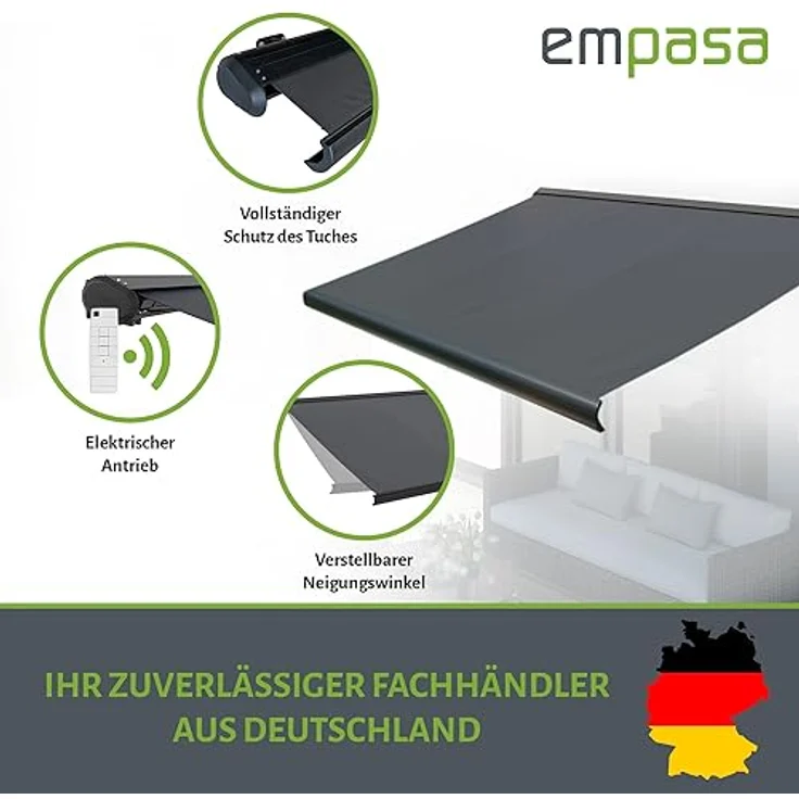 empasa elektrische Vollkassettenmarkise 'Profi' in Anthrazit/Schwarz Metallic, zuverlässiger Sonnenschutz auf Knopfdruck – Bild 3