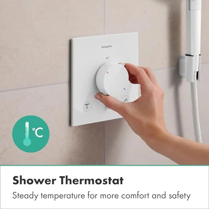 hansgrohe Ecostat Comfort E, Duschthermostat Unterputz mit SafetyStop bei 40° C, Thermostat für 2 Verbraucher, Mattweiß, 33711700 – Bild 3