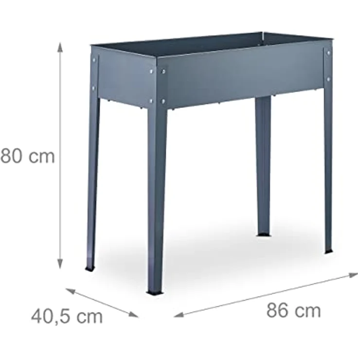 Relaxdays Hochbeet Metall, schmales Kräuterbeet, für Garten, Balkon & Terrasse, Gemüsebeet, HBT: 80 x 86 x 40,5 cm, grau – Bild 4