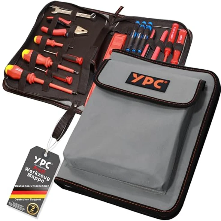 YPC ZipCaddy XL, Werkzeugmappe 31x23x5cm, wasserfestes Oxford 600D Material, 34 Halteschlaufen, große Außentasche, in Khaki, Grau oder Blau – Bild 1