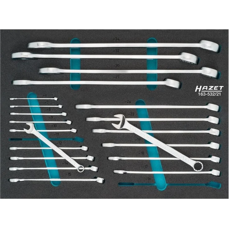 Hazet Ring-Maulschlüssel Satz, 21-teilig mit Safety-Insert-System (SIS) für Werkstattwagen Assistent, Schlüsselweite 6-34 mm