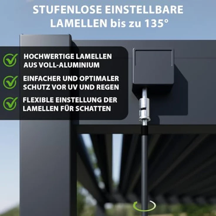 Weide SONNENSCHUTZ Weide Deluxe Voll-Alu-Pavillon 3,6 x 5,3 M Lamellendach anthrazit Pergola freistehend – Bild 3
