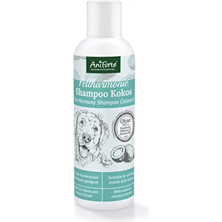 AniForte Fellharmonie Hundeshampoo mit Kokosöl & Aloe Vera 200ml – Pflegeshampoo für Hunde, Vitale Haut, Fellglanz, Kämmbarkeit, natürliche Inhaltsstoffe