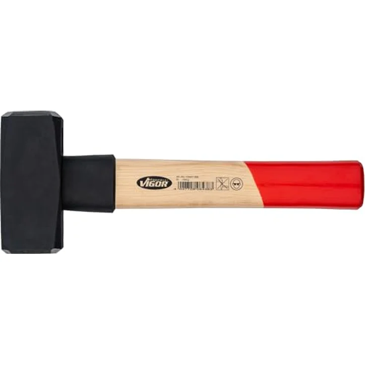 Vigor ViGOR V2663-1500 Fäustel 1500 g, Hickoryholzgriff mit Gummi-Schlagschutz, Länge 280 mm, Blauer schwerer Hammer für kraftvolle Schläge und präzises Arbeiten – Bild 3