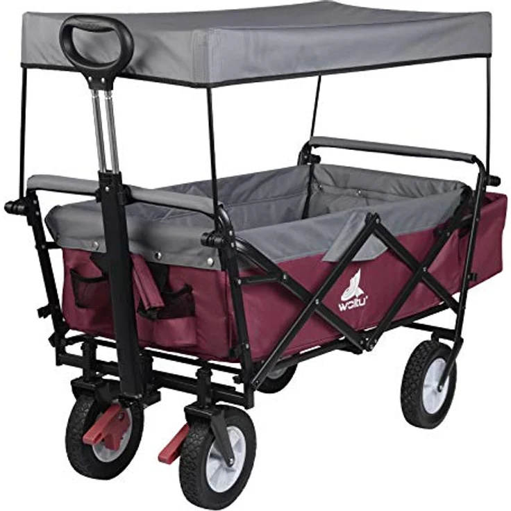 WOLTU Faltbarer Bollerwagen XXL, Handwagen mit abnehmbarem Sonnendach, Feststellbremse und 80 kg Tragkraft, Fuschia – Bild 1