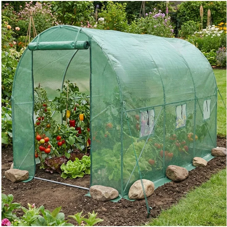 EDENIA Foliengewächshaus Folientunnel KARDO, 2 x 3 m mit verzinktem Stahlgestell und verstärkter PE-Folie, inkl. Belüftung und Montageset