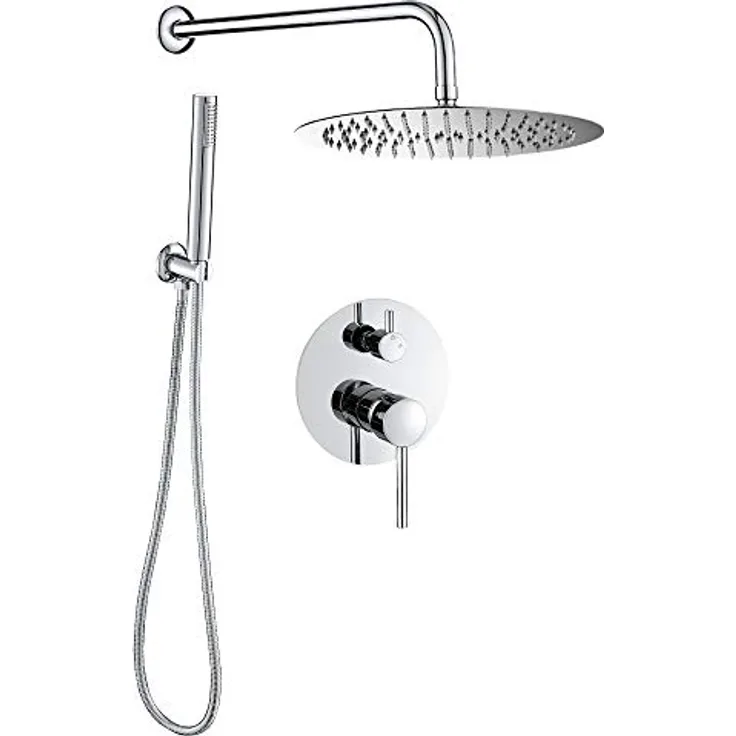 VALAZ Unterputz Duscharmatur Verchromt | Duschsystem mit Regendusche Regeneffekt | 2-Wege-Einhebeldusche, Edelstahl, Kopfbrause 25cm | Schnelle Wandmontage, Elegant, Jucar-serie