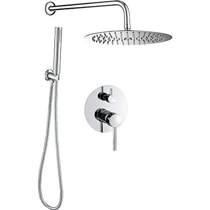 VALAZ Unterputz Duscharmatur Verchromt | Duschsystem mit Regendusche Regeneffekt | 2-Wege-Einhebeldusche, Edelstahl, Kopfbrause 25cm | Schnelle Wandmontage, Elegant, Jucar-serie – Bild 1