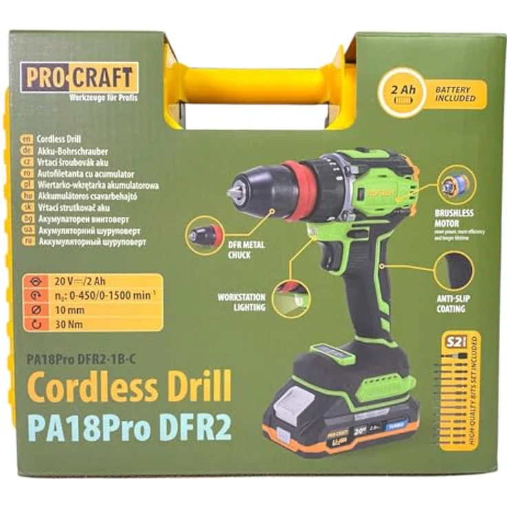 Procraft PA18ProDFR2-1B-C Akku Bohrschrauber 20 V, 30 Nm Brushless, inkl. 2,0 Ah Akku, Ladegerät, 13 tlg. Bit Set und Koffer – Bild 6