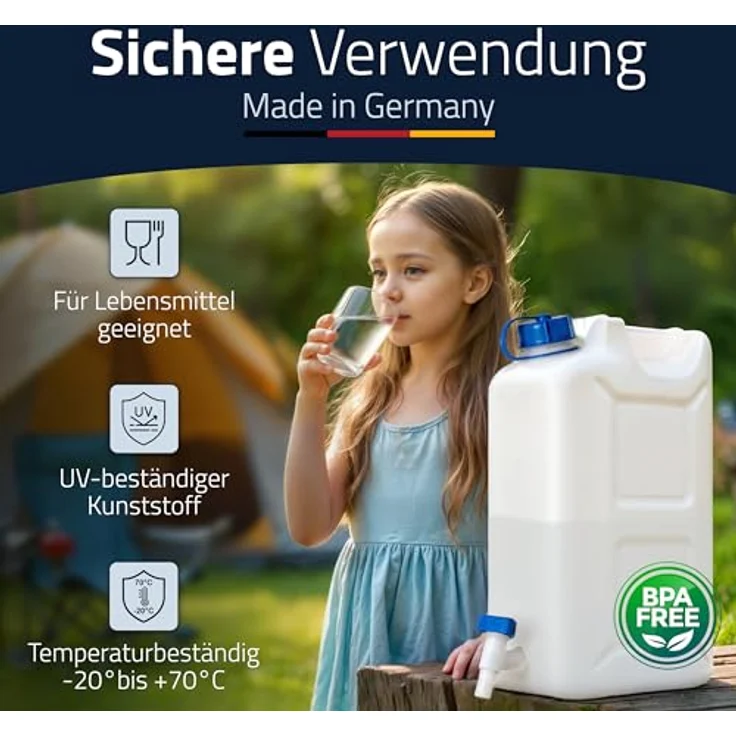 Wasserkanister 22l HD-PE stapelbar,m.Auslaufhahn H495xB350xT165mm HÜNERSDORFF – Bild 4