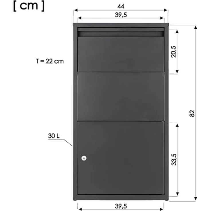 Haussmann Paketbriefkasten Box 391 Grey, Großer Briefkasten, Box für Paket, Briefkästen, Postbox, Kontaktlose Zustellung für Pakete, Zylinderschloss inkl. 4 Schlüssel, Anti Diebstahl Klappe… – Bild 5