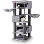 Petrebels Kratzbaum XXL, Turnpike 200 Grau, 76 x 76 x 200 cm, Maine Coon Kratzbaum für große Katzen Stabil