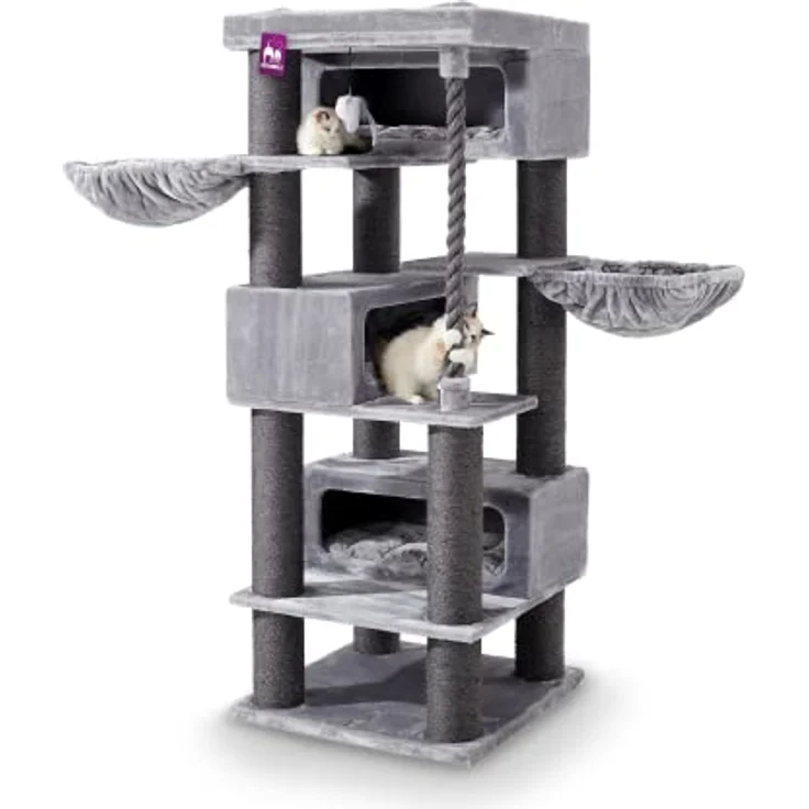 Petrebels Kratzbaum XXL, Turnpike 200 Grau, 76 x 76 x 200 cm, Maine Coon Kratzbaum für große Katzen Stabil – Bild 1