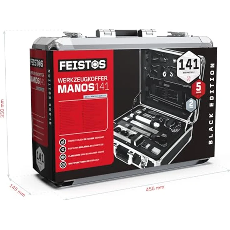 FEISTOS Werkzeugkoffer Manos 141, 141-teiliges Chrom-Vanadium-Stahl Set, LxBxH 15x45x35 cm, stabil und transportabel – Bild 7